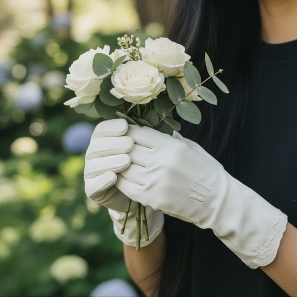 Vintage Accessories - Elegant Vintage 1970s White Embroidered Women's Handsewn Gloves